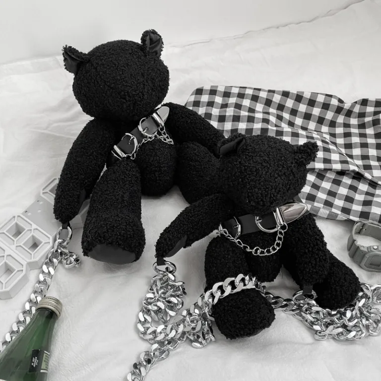 Japanese ins, violent bear, crossbody bag, ugly cute doll, student plush bag, personality street trend, cool doll shoulder bag