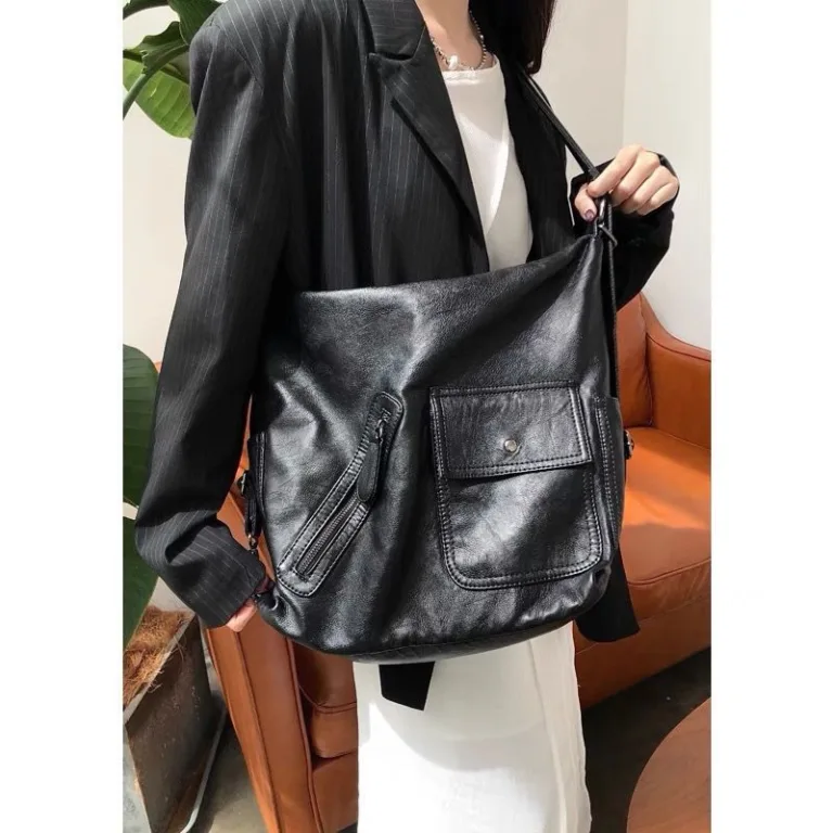Retro biker hottie backpack soft leather large capacity multifunctional adjustable shoulder crossbody bag women