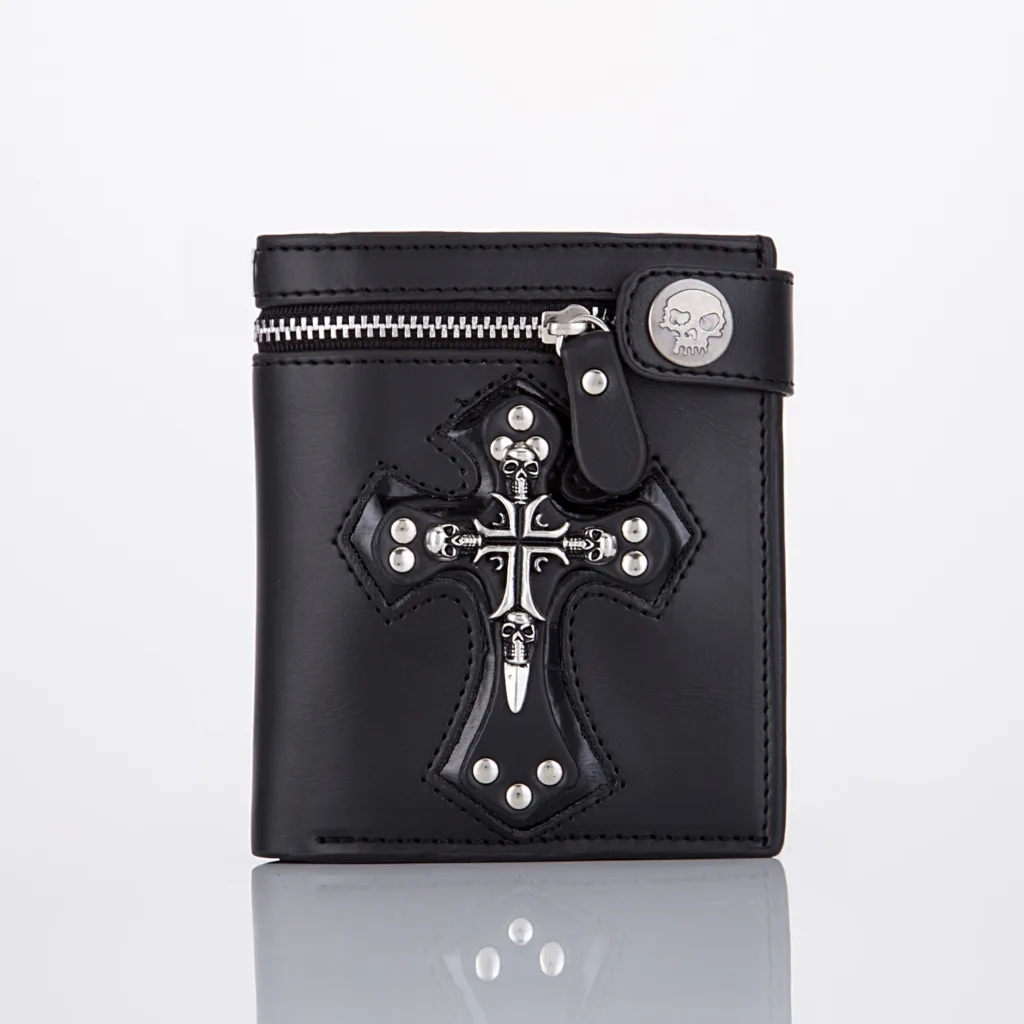 amazon skull men's wallet cross with anti-theft chain rivet wallet personality trendy men's fashion wallet - Image 11