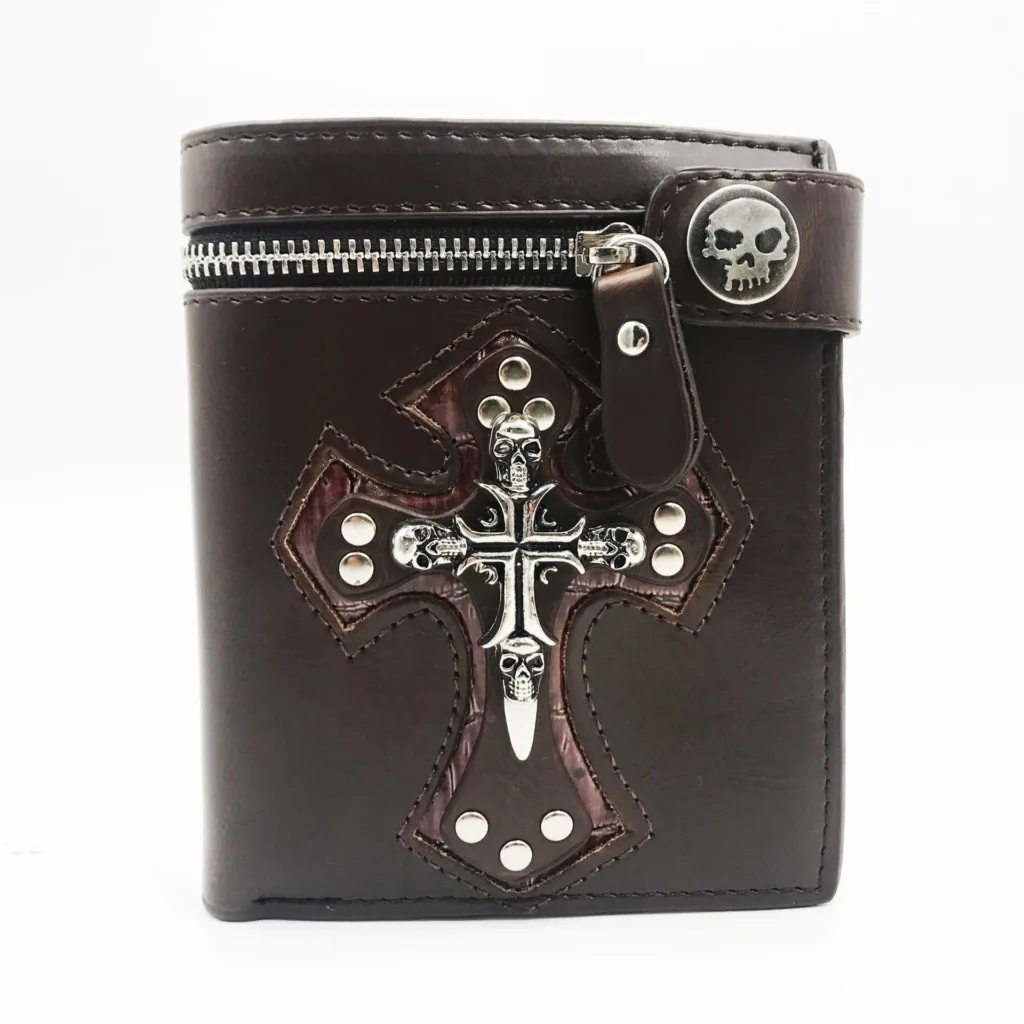 amazon skull men's wallet cross with anti-theft chain rivet wallet personality trendy men's fashion wallet - Image 10