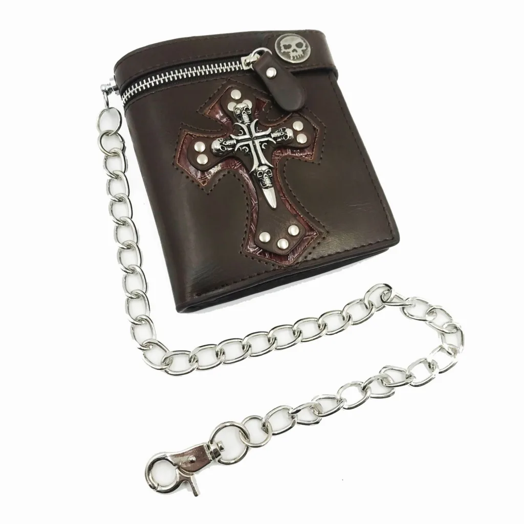 amazon skull men's wallet cross with anti-theft chain rivet wallet personality trendy men's fashion wallet - Image 6