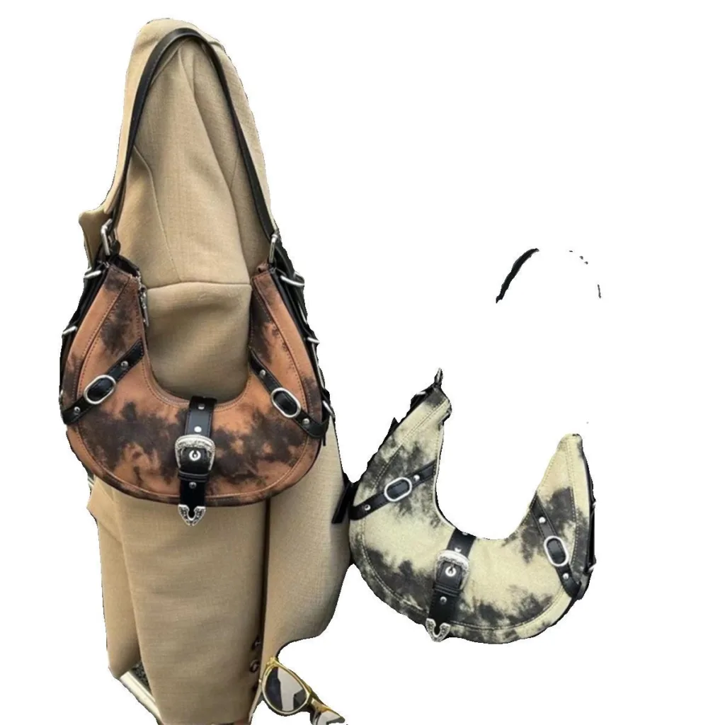 Maillard style bag bag 2024 autumn and winter new trendy niche design premium tie-dye crescent moon bike bag - Image 2