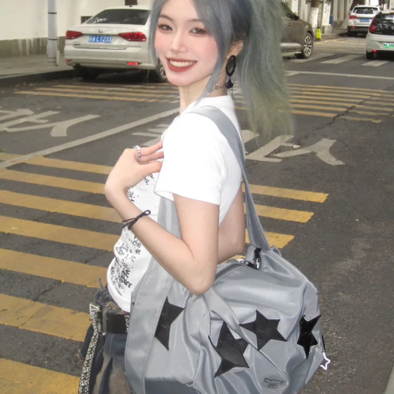 y2k hot girl wind bag bag irregular star silver yoga crossbody shoulder bag women's large capacity fitness tote