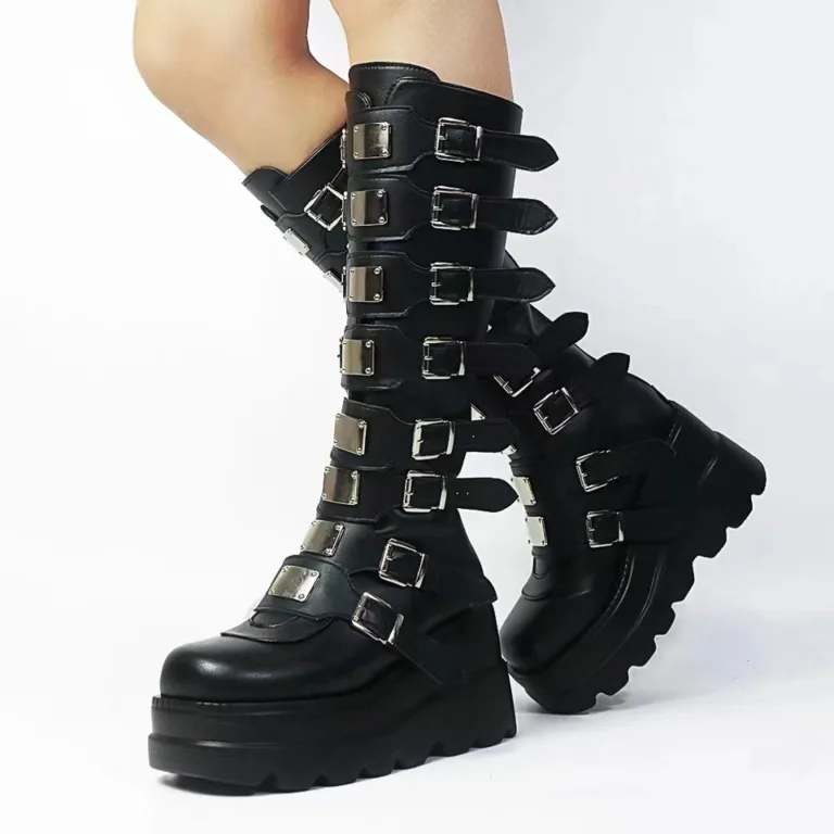 Demonia buckle thick-soled boots 2022 new Gothic slope heel high boots women's punk style hot girl knight boots