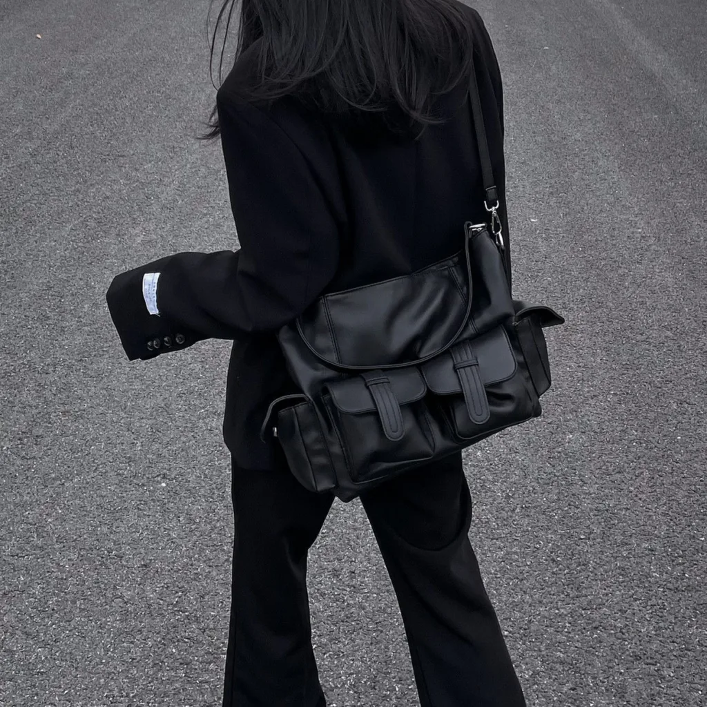 Niche design work-fit, functional, wind-blown tote bag ins, large-capacity, simple, neutral, dark, one-shoulder, cross-body bag - Image 5