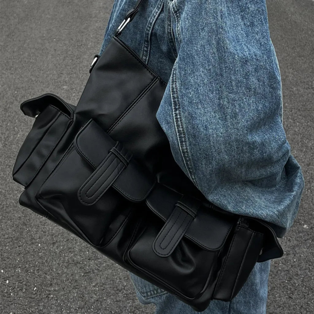 Niche design work-fit, functional, wind-blown tote bag ins, large-capacity, simple, neutral, dark, one-shoulder, cross-body bag - Image 4