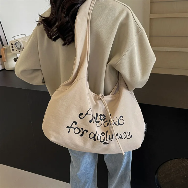 Niche letter print canvas bag bag women's autumn and winter 2024 new trendy large capacity versatile casual shoulder tote bag - Image 2