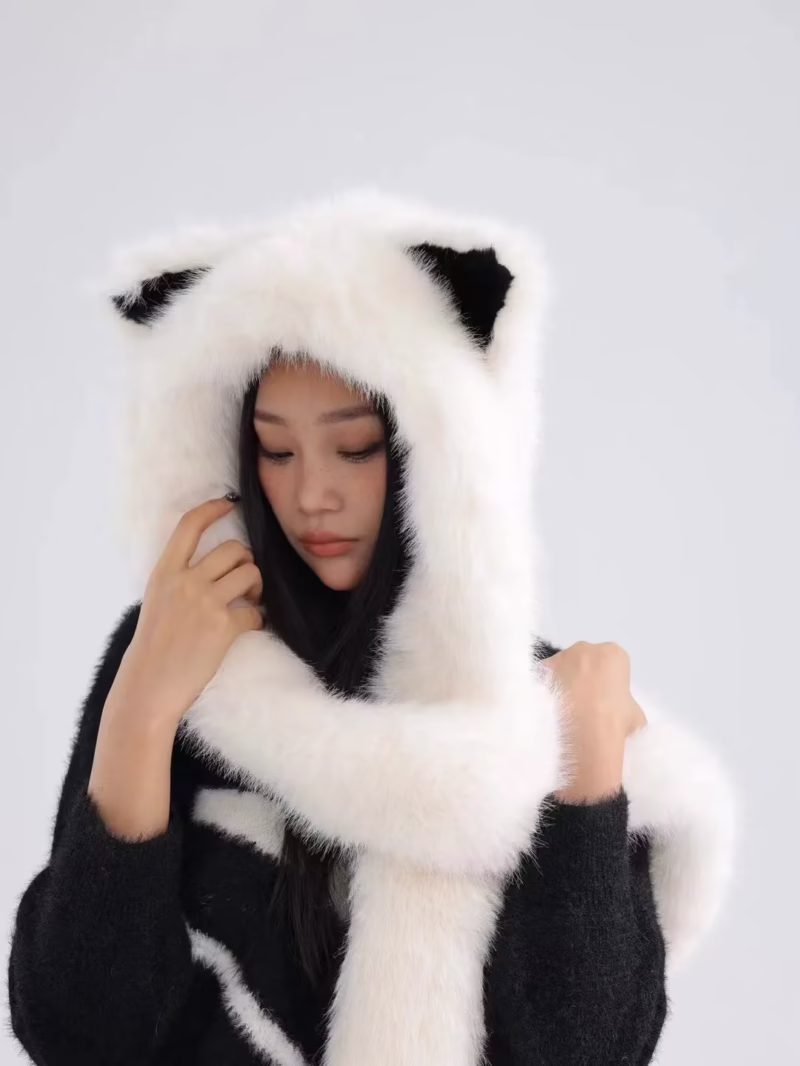 Cute fox ears plush hat scarf all-in-one women's winter ear protection warm hat versatile student bib cold protection - Image 4