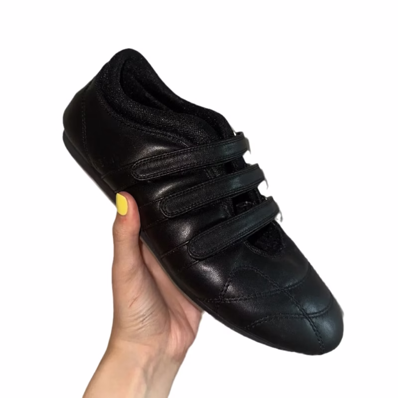 Sheepskin version ~ Korean version of casual Velcro flat round toe casual shoes genuine leather versatile sports single shoes small white shoes women - Image 4