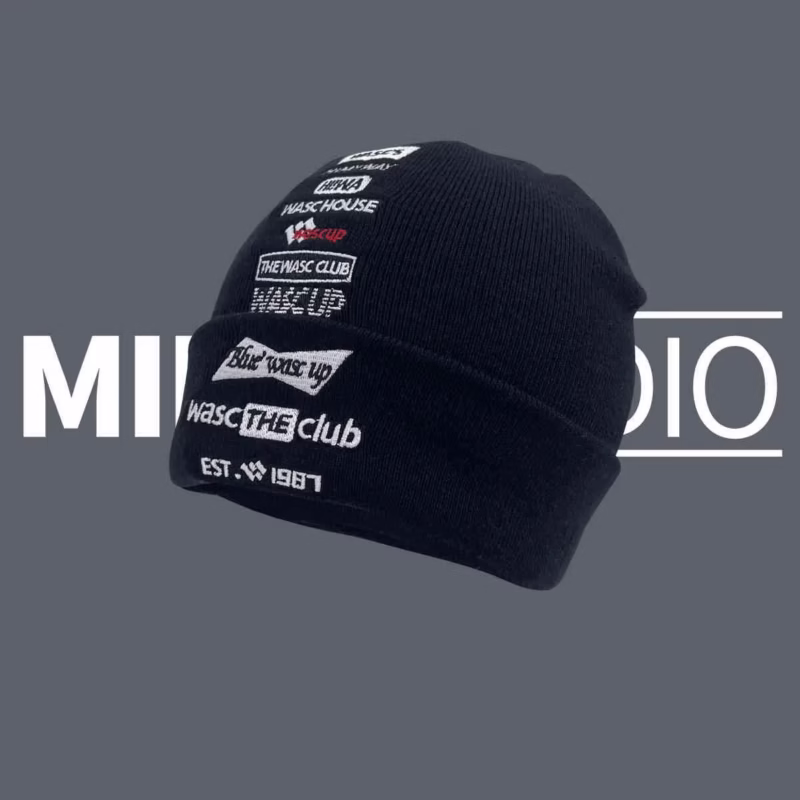 American fashion brand street woolen hat women's autumn and winter embroidered letters show face small knitted hat warm cold hat couple - Image 2