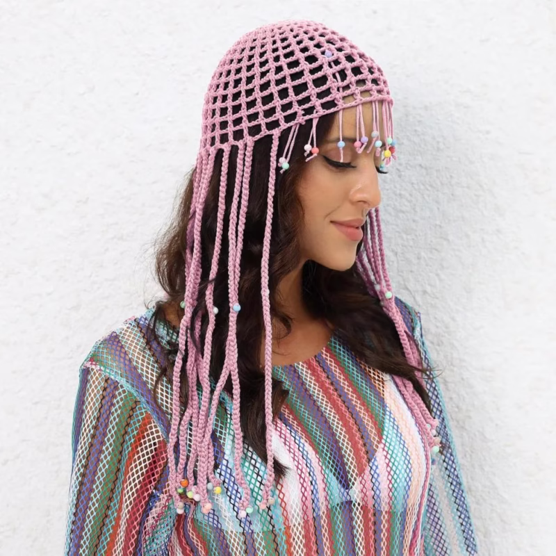 Women's hat pure hand crochet hollow ethnic style tassel beach hat spring and autumn new exotic style delivery - Image 3