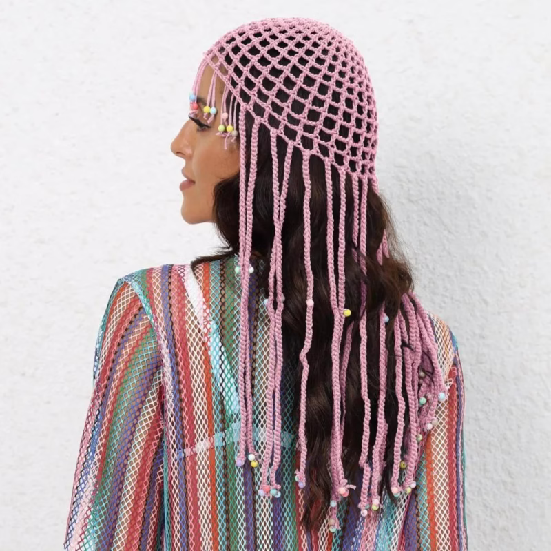 Women's hat pure hand crochet hollow ethnic style tassel beach hat spring and autumn new exotic style delivery - Image 6