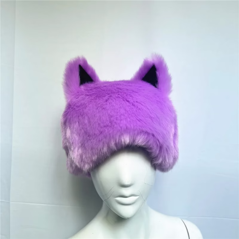 Cross-border imitation fur hat rainbow cat ear headdress holiday weird dress hat party performance colorful fox hair - Image 4