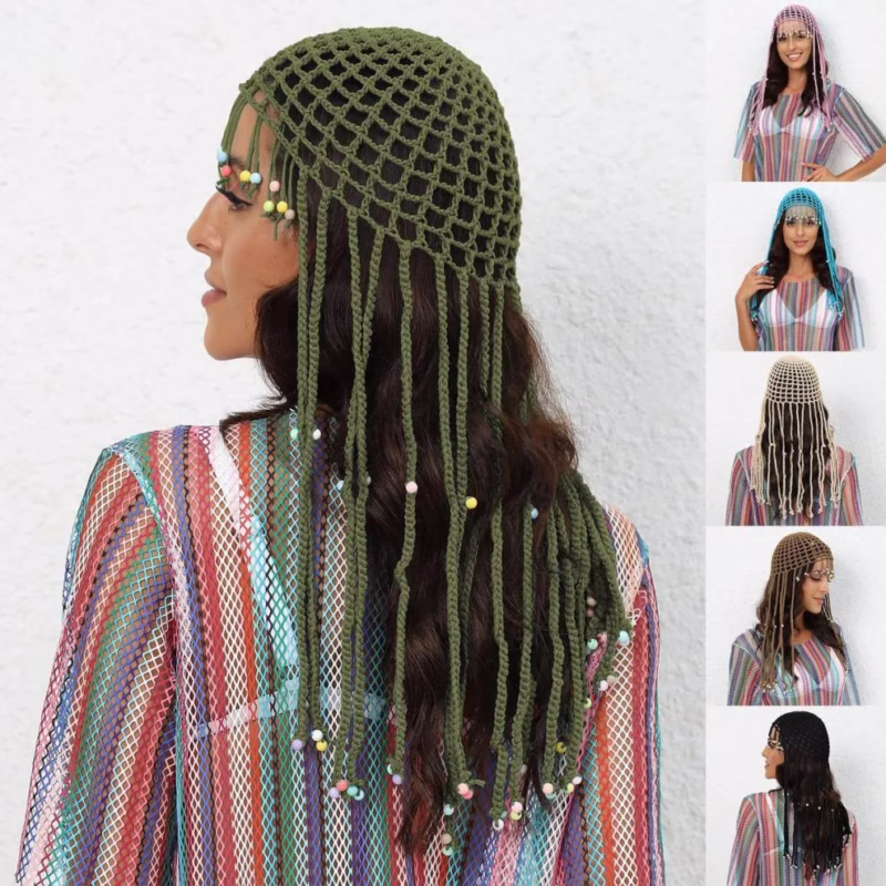 Women's hat pure hand crochet hollow ethnic style tassel beach hat spring and autumn new exotic style delivery