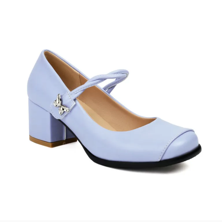 Mary Jane women's single shoes spring and autumn style square toe thick sole thick heel high heel bow Velcro women's high-heeled shoes - Image 2