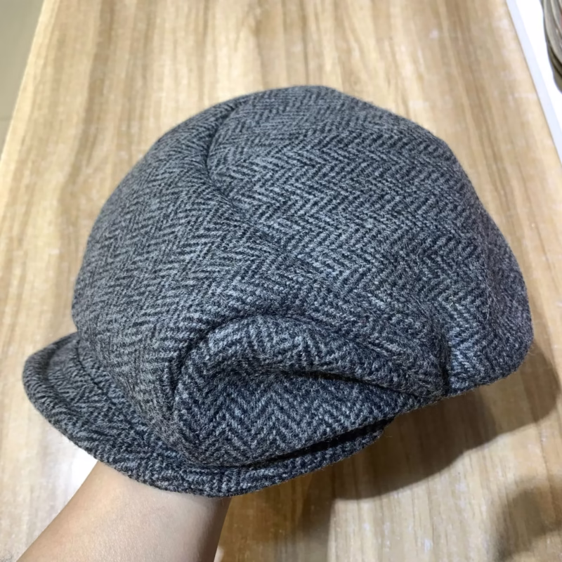 British-style deconstructivist cap tweed beret autumn and winter warm pleated cloud hat show face small painter hat - Image 5