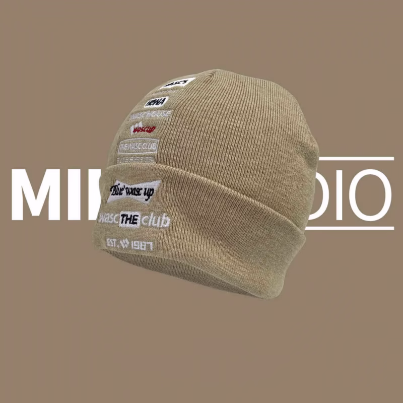 American fashion brand street woolen hat women's autumn and winter embroidered letters show face small knitted hat warm cold hat couple - Image 3