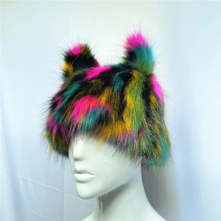 Cross-border imitation fur hat rainbow cat ear headdress holiday weird dress hat party performance colorful fox hair