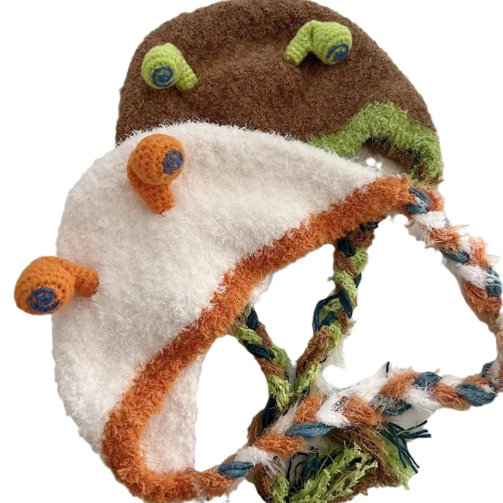 Original weird handmade cartoon cute snail plush ear wool hat women's winter warm earmuff autumn and winter - Image 4