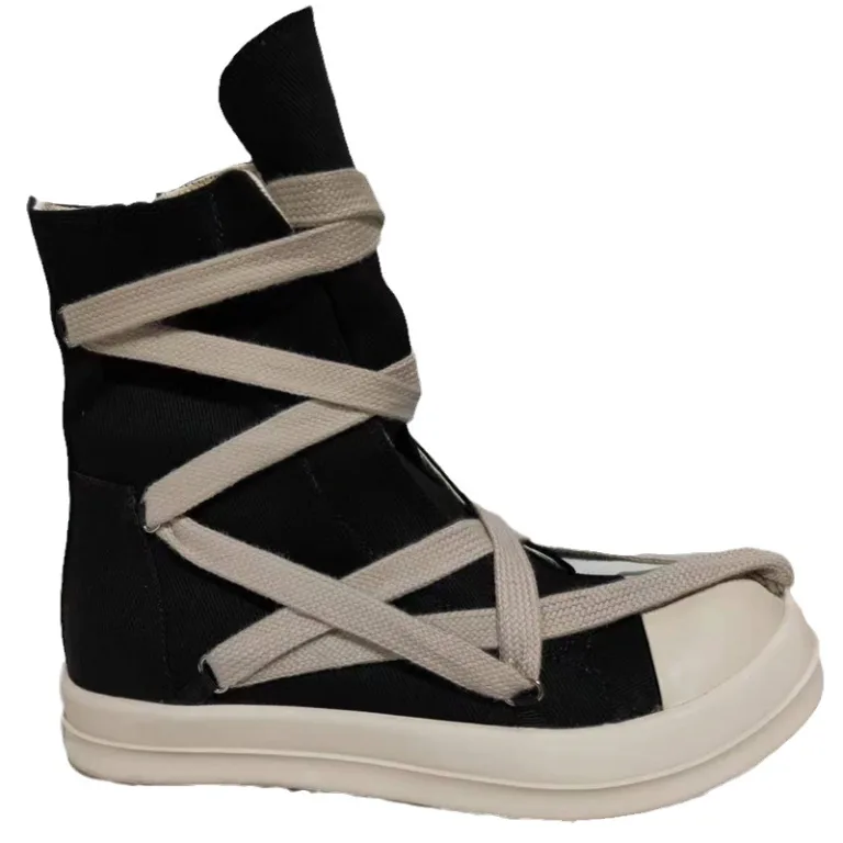 New large-size high-top five-pointed star canvas casual sports shoes thick-soled boots white with trendy couple women's shoes - Image 2