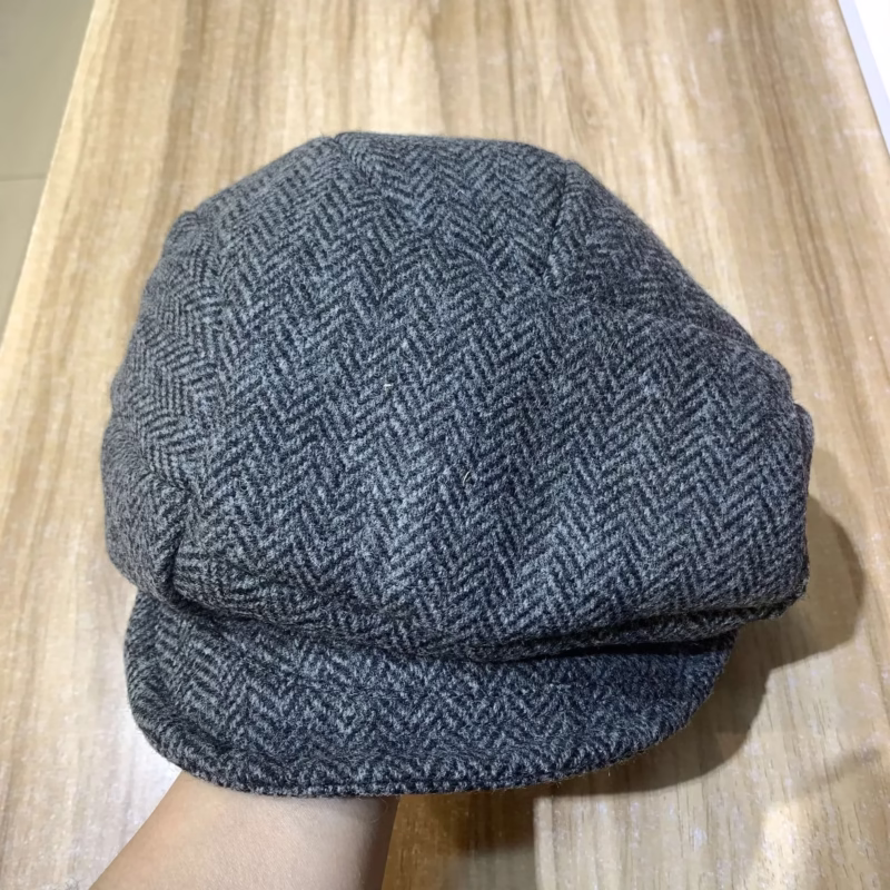 British-style deconstructivist cap tweed beret autumn and winter warm pleated cloud hat show face small painter hat - Image 8