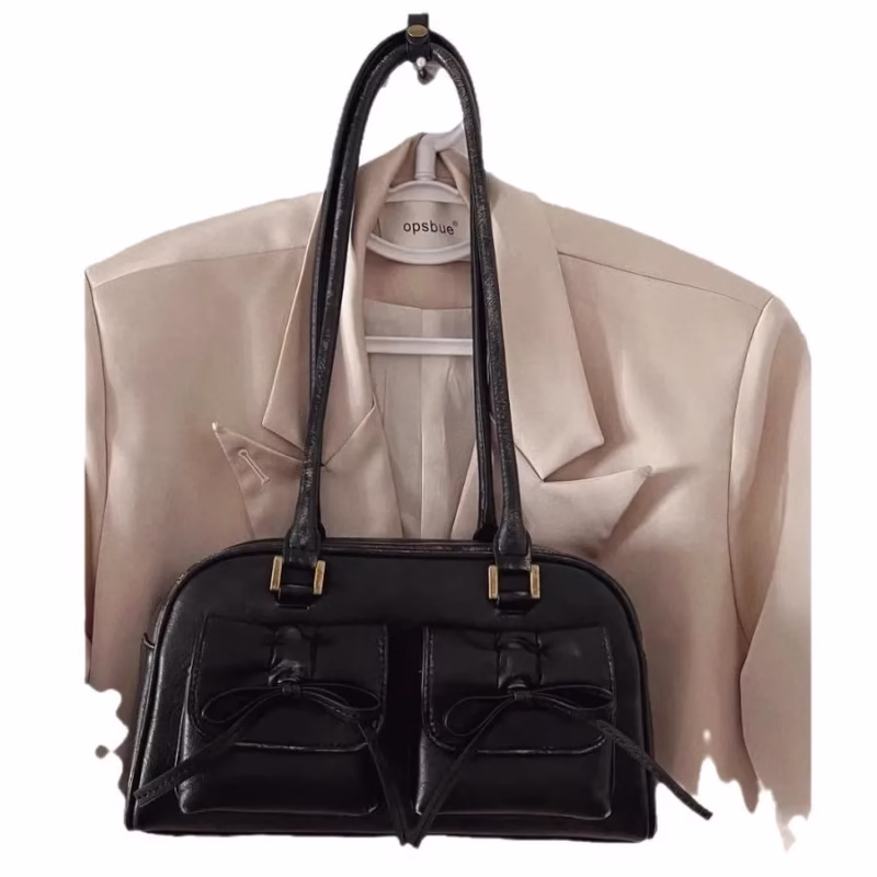 Bag 2025 New Bow Vintage Baguette Armpit Bag High-end Niche Bowling Ball Handbag Shoulder Bag Female - Image 5
