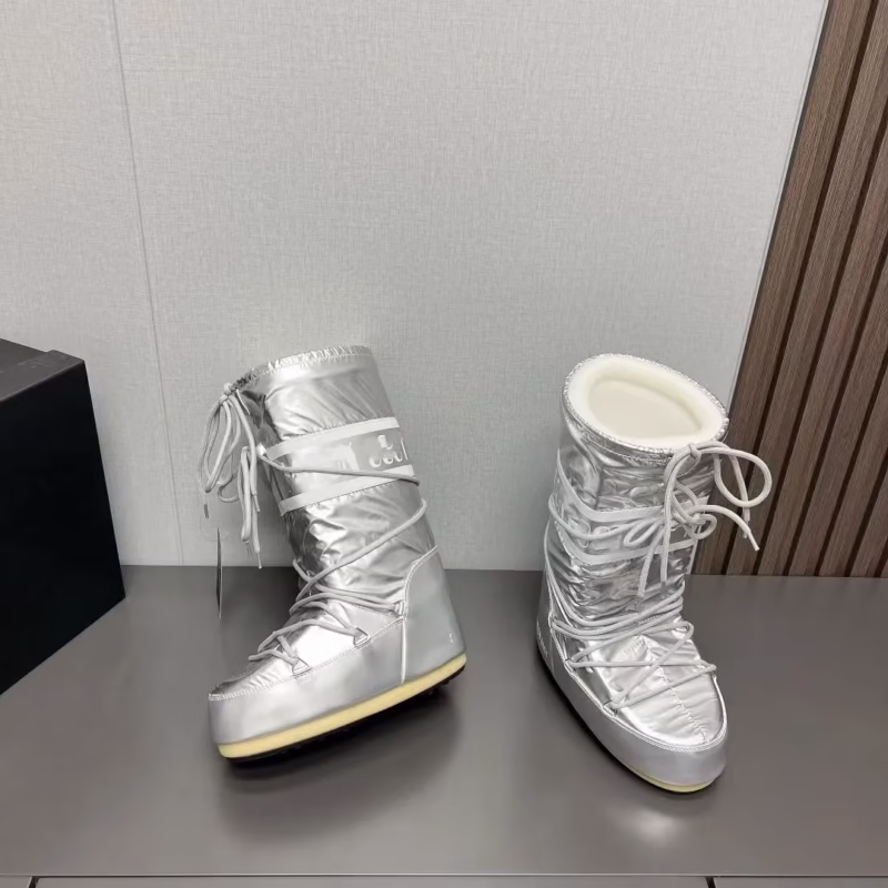 European and American 23 new Internet celebrity autumn and winter skiing space boots fashion round toe medium tube women's snow boots thickened moon shoes - Image 21