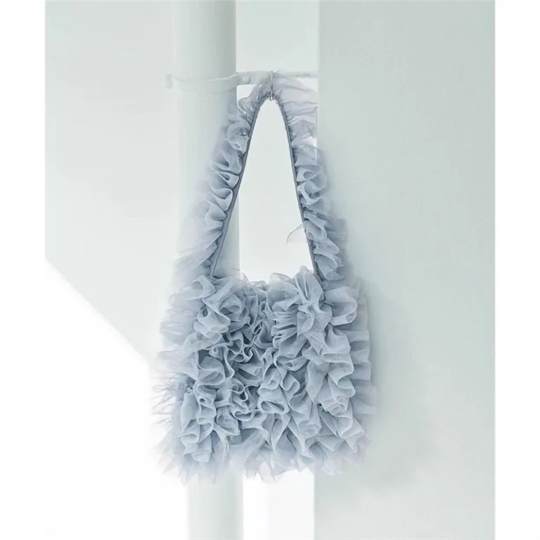 2025 summer unique personality tulle pleated Japanese niche design sense one-shoulder tote large-capacity women's bag - Image 3