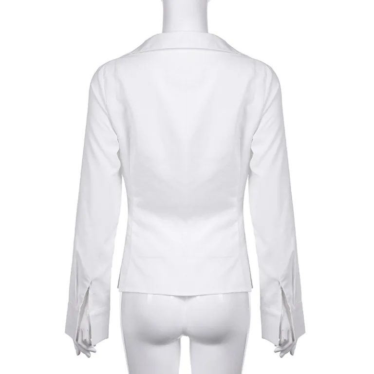 European and American cross-border temperament sweet ruffle stitching solid colour lace-up long-sleeved slim lapel shirt T-shirt top new - Image 5