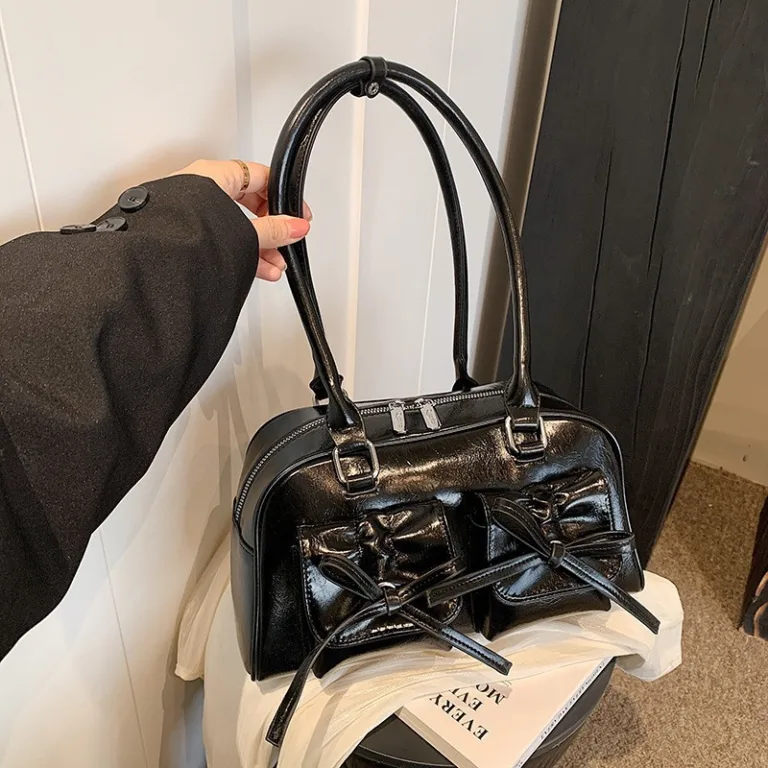 Bag 2025 New Bow Vintage Baguette Armpit Bag High-end Niche Bowling Ball Handbag Shoulder Bag Female - Image 8