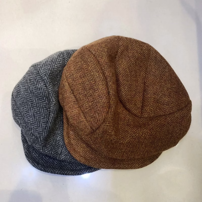 British-style deconstructivist cap tweed beret autumn and winter warm pleated cloud hat show face small painter hat