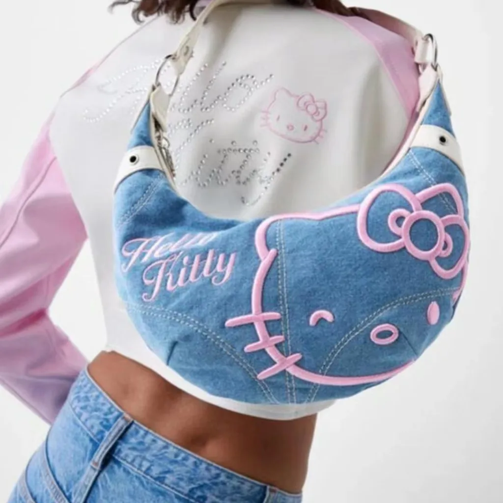 HelloKitty denim embroidered armpit bag cross-body bag women's 2024 spring new croast women's denim bag - Image 4