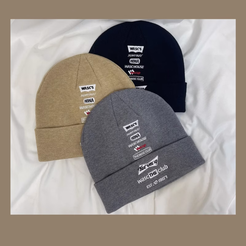 American fashion brand street woolen hat women's autumn and winter embroidered letters show face small knitted hat warm cold hat couple