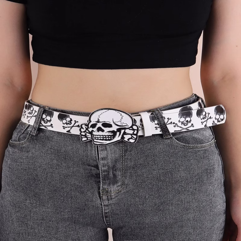 Manufacturer's European and American cross-border belt, fashionable skull, retro, versatile, printed national style sexy PU belt - Image 5