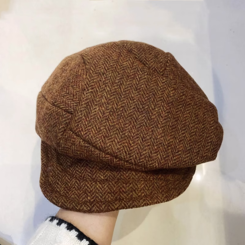 British-style deconstructivist cap tweed beret autumn and winter warm pleated cloud hat show face small painter hat - Image 4
