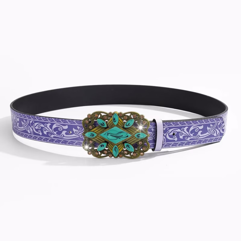 Purple retro belt, men's patterned hollow national style belt, pu leather fashion trousers jeans belt - Image 2