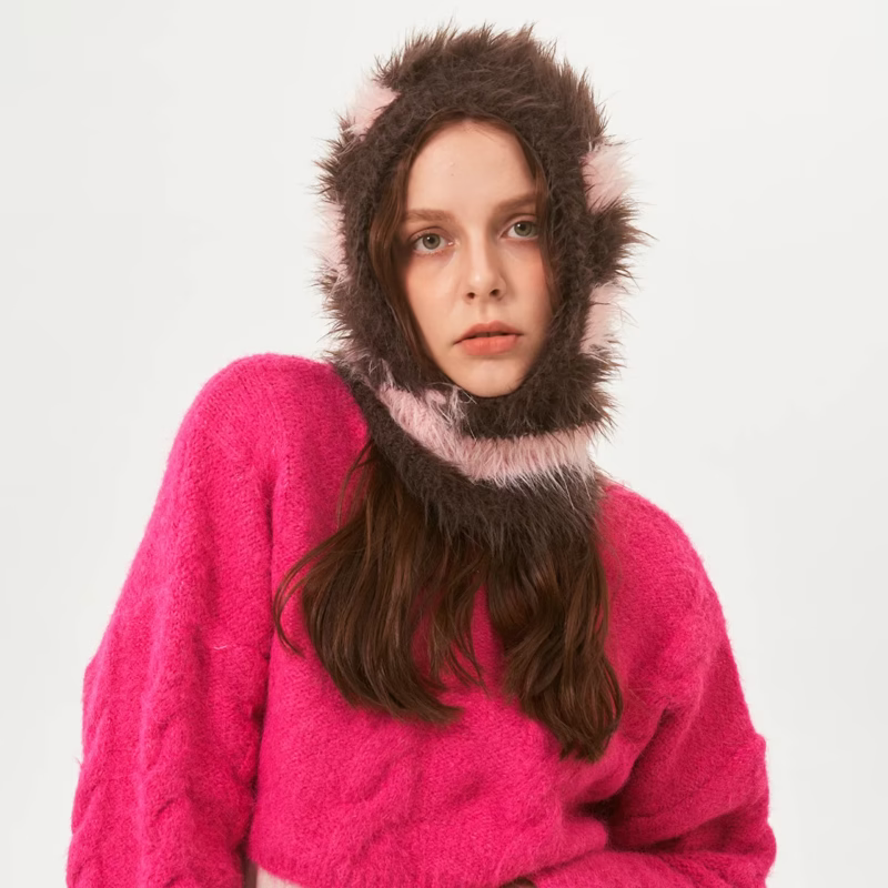 Korean designer candy color with 20 wool knitted wool warm sweater hat Balaclafa hat cold hat - Image 18
