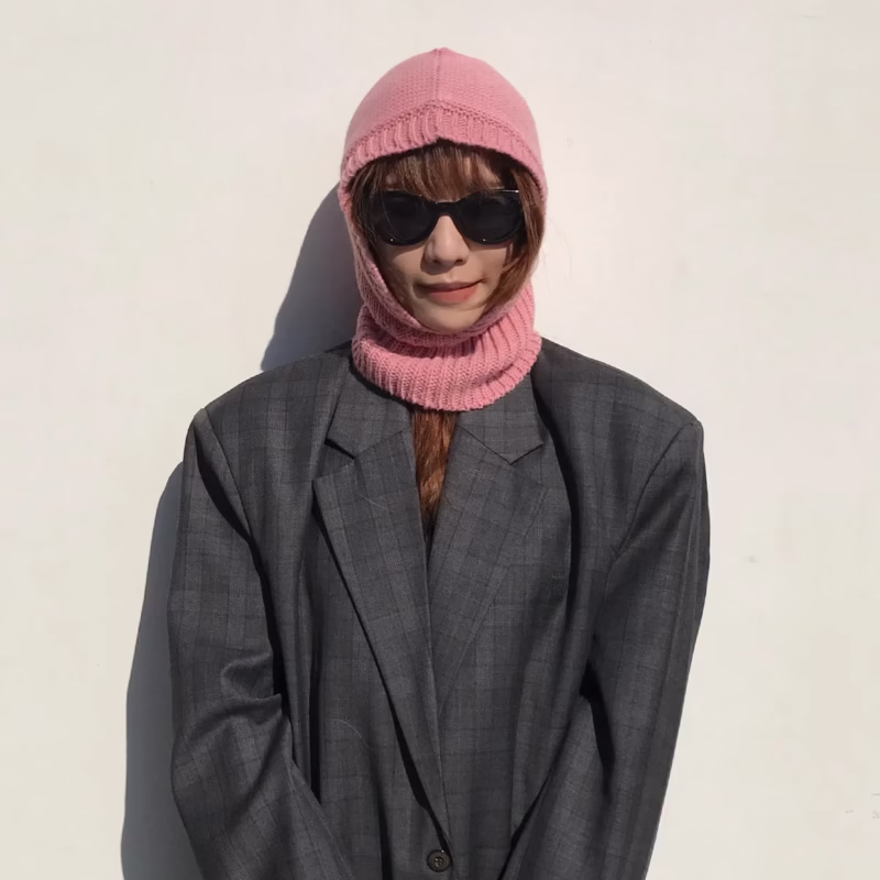 Korean designer candy color with 20 wool knitted wool warm sweater hat Balaclafa hat cold hat - Image 16