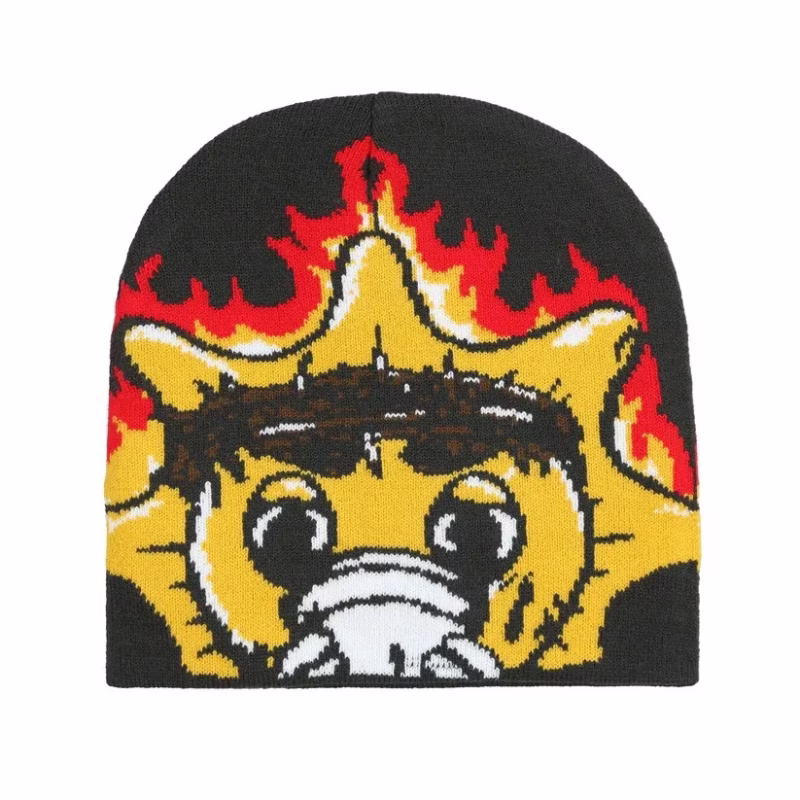 European and American fashion versatile wool hat autumn and winter cold-proof warm knitted hat trend cartoon pattern jacquard hat cross-border