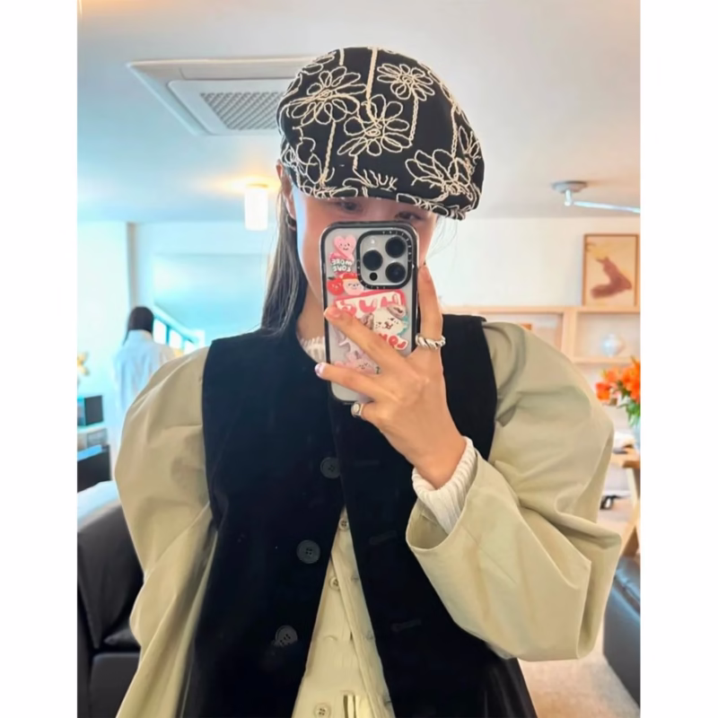 Summer Korean version ins retro flower embroidery advanced hat women go out to show face small versatile fashionable beret - Image 8