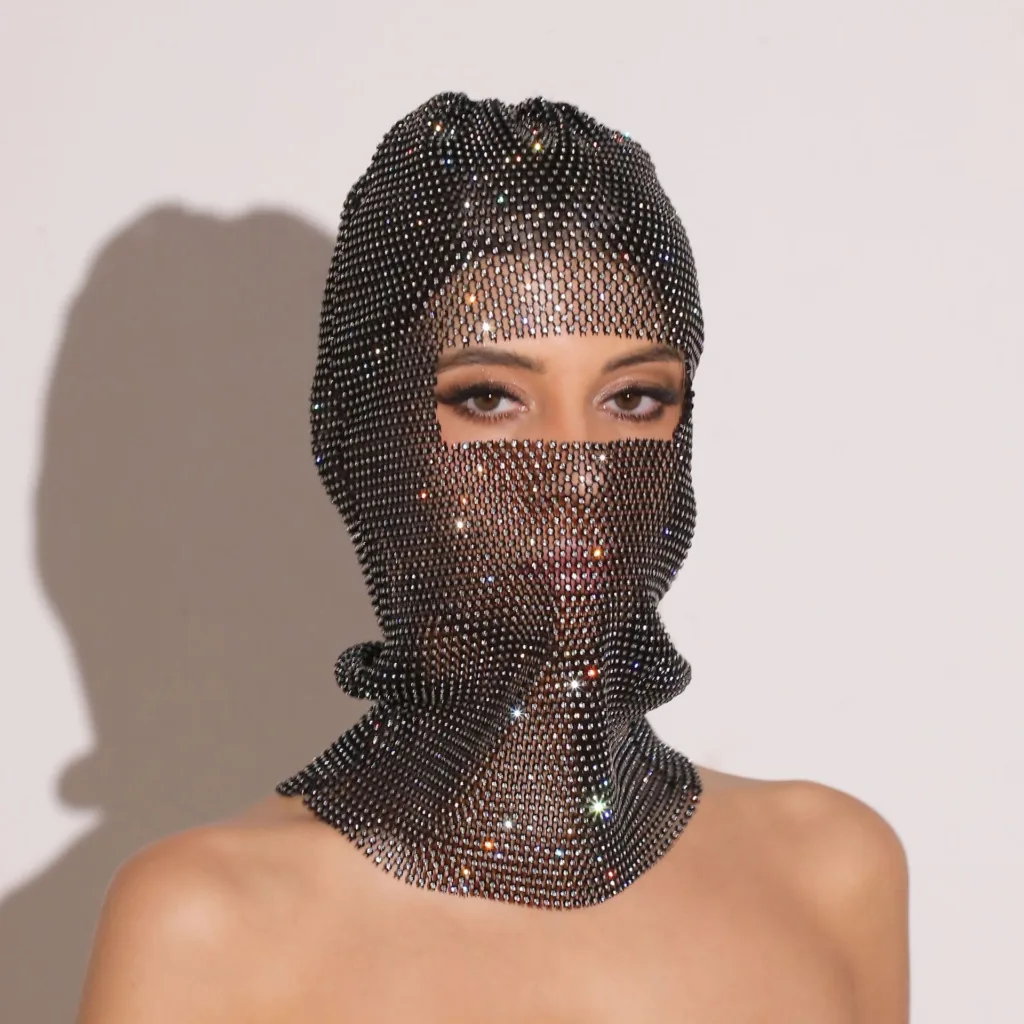 European and American new music festival hipster personality hood super flash rhinestone face Gini fashion sunscreen diamond full mask - Image 3