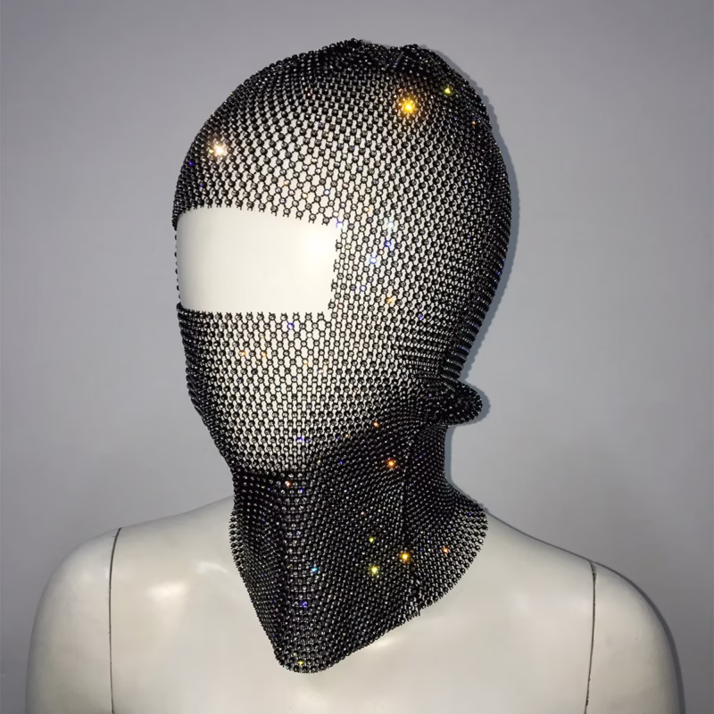 European and American new music festival hipster personality hood super flash rhinestone face Gini fashion sunscreen diamond full mask - Image 5