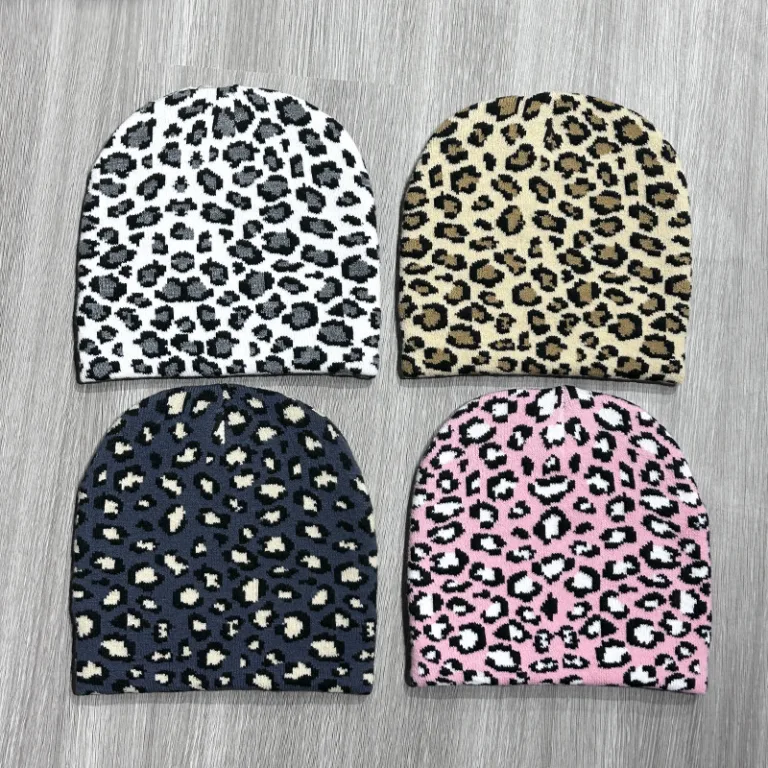 Cross-border leopard print warm jacquard knitted hat European and American trend retro woolen hat men's and women's same outdoor ski cold hat