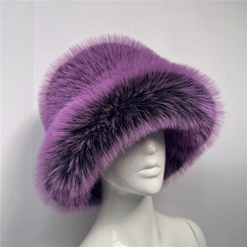Foreign trade autumn and winter boutique luxury imitation racoon fur round hat European and American women's imitation fur fisherman's hat thickened and warm