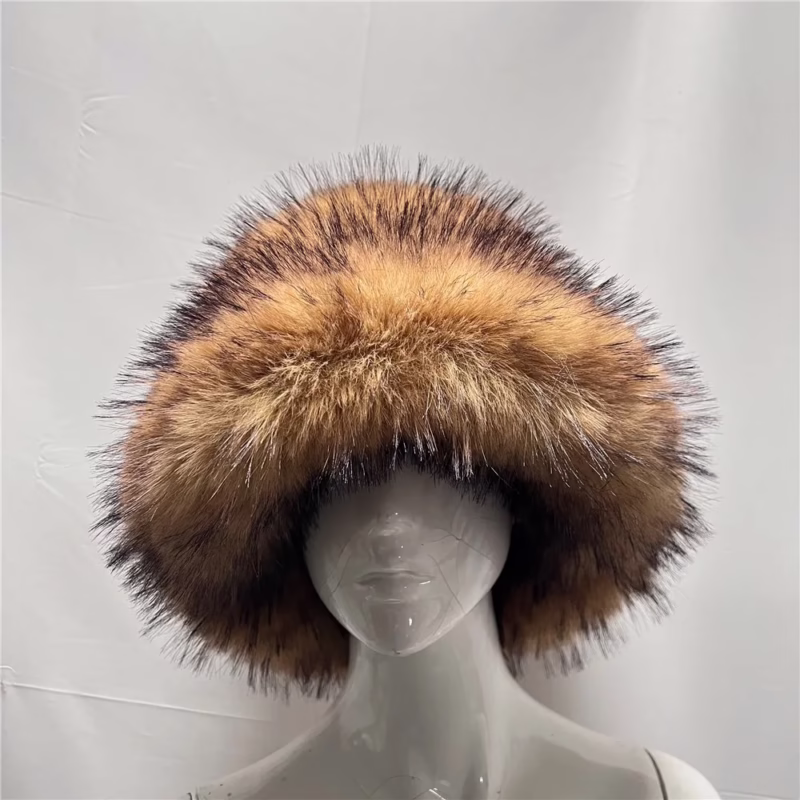 Foreign trade autumn and winter boutique luxury imitation racoon fur round hat European and American women's imitation fur fisherman's hat thickened and warm - Image 3