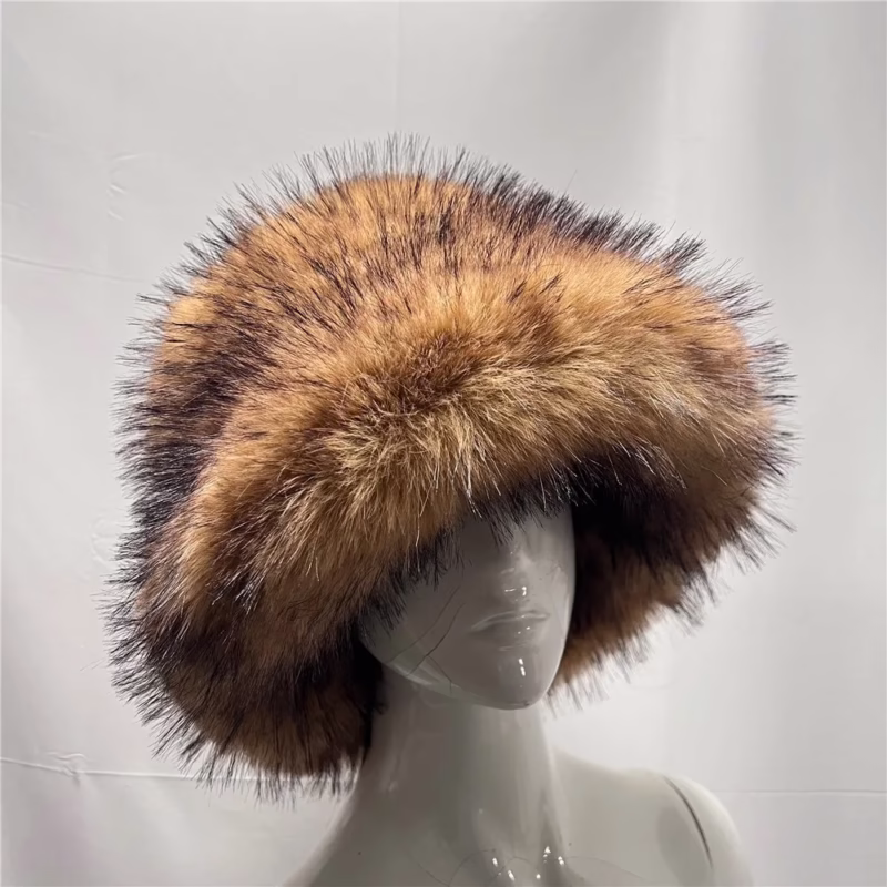 Foreign trade autumn and winter boutique luxury imitation racoon fur round hat European and American women's imitation fur fisherman's hat thickened and warm - Image 4