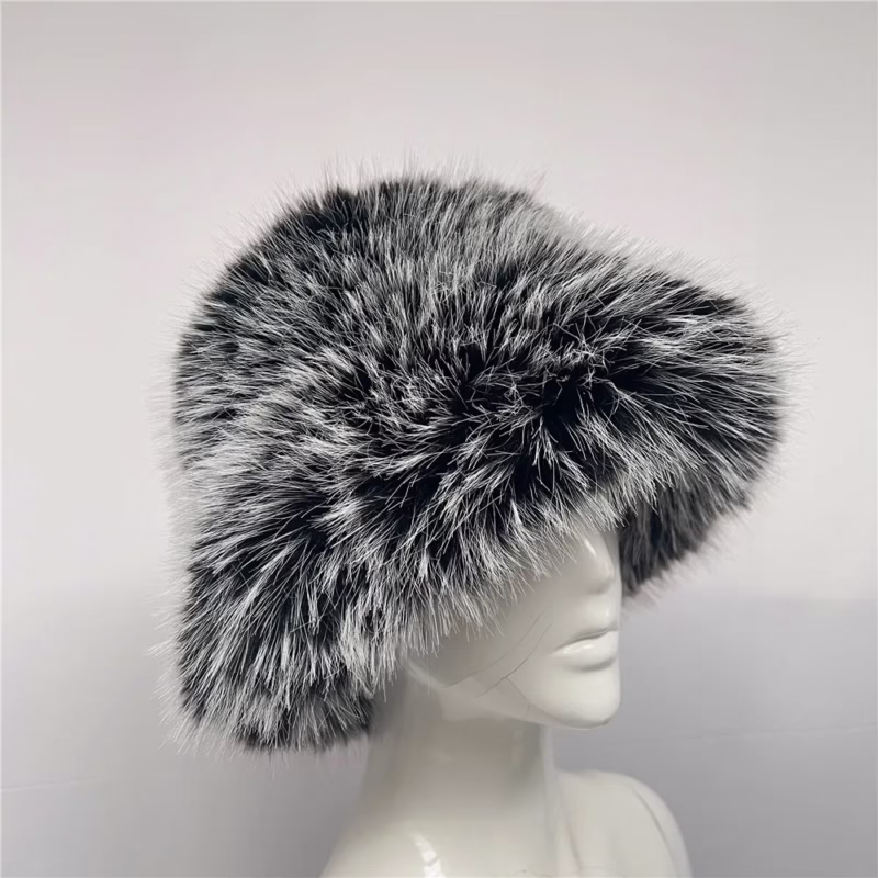 Foreign trade autumn and winter boutique luxury imitation racoon fur round hat European and American women's imitation fur fisherman's hat thickened and warm - Image 8