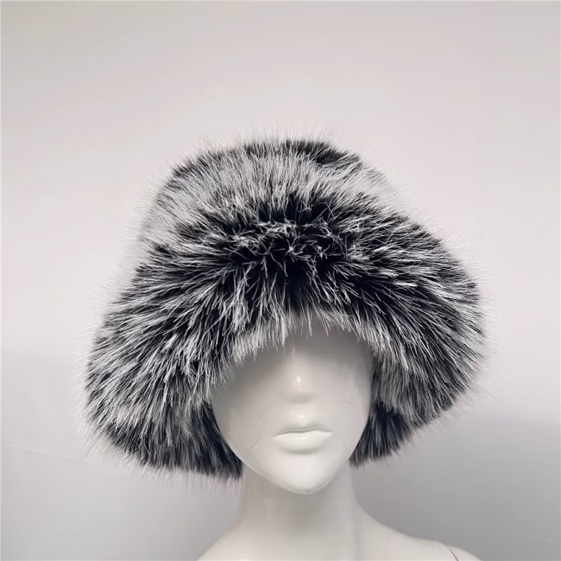 Foreign trade autumn and winter boutique luxury imitation racoon fur round hat European and American women's imitation fur fisherman's hat thickened and warm - Image 9