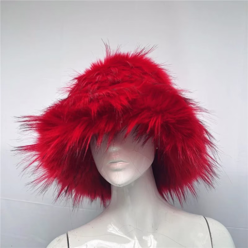 Foreign trade autumn and winter boutique luxury imitation racoon fur round hat European and American women's imitation fur fisherman's hat thickened and warm - Image 5