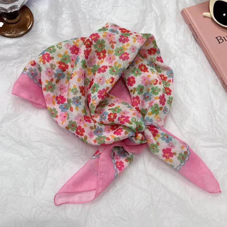 2024 new girl pink pastoral style broken flower hair tie turban high-end shawl hair tie hair band silk scarf female - Image 3